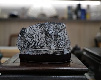 Zhouzhai motif noyer Lingbi Stone | Présentoir de bureau à collectionner avec base en palissandre à grandes feuilles sculptées à la main