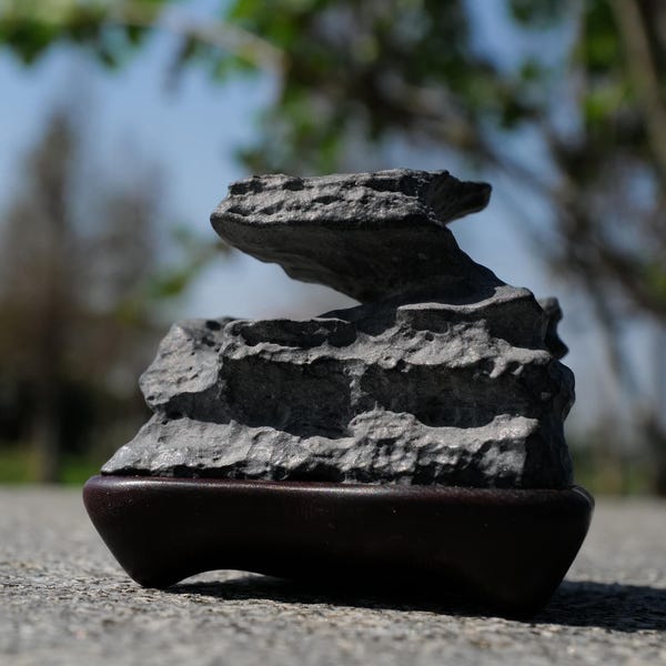 Layered Peak· Mini Lingbi Stone Mountain:Scholar Stone with Rosewood Base