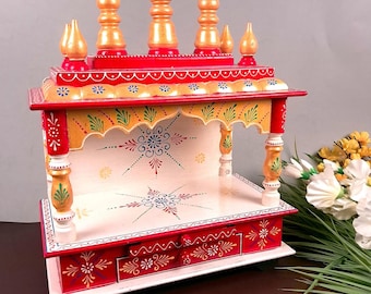 Mandir de madera para el hogar, templo de montaje en pared, mandir de pooja para el hogar, templo de puja, templo de madera para el hogar, mandir de pared para el hogar, Mandir
