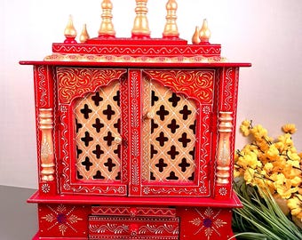 Mandir de madera para el hogar, templo de montaje en pared, mandir de pooja para el hogar, templo de puja, templo de madera para el hogar, mandir de pared para el hogar, Mandir