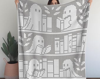 Ghost Bookshelf Filet Crochet Pattern: Halloween Blanket, Spooky Cozy Decor (PDF Pattern)