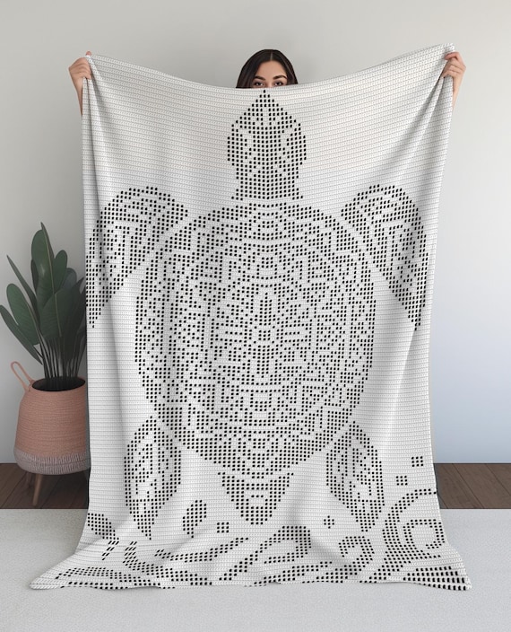 Sea Turtle Filet Crochet Pattern Ocean Blanket Coastal Throw Graph PDF