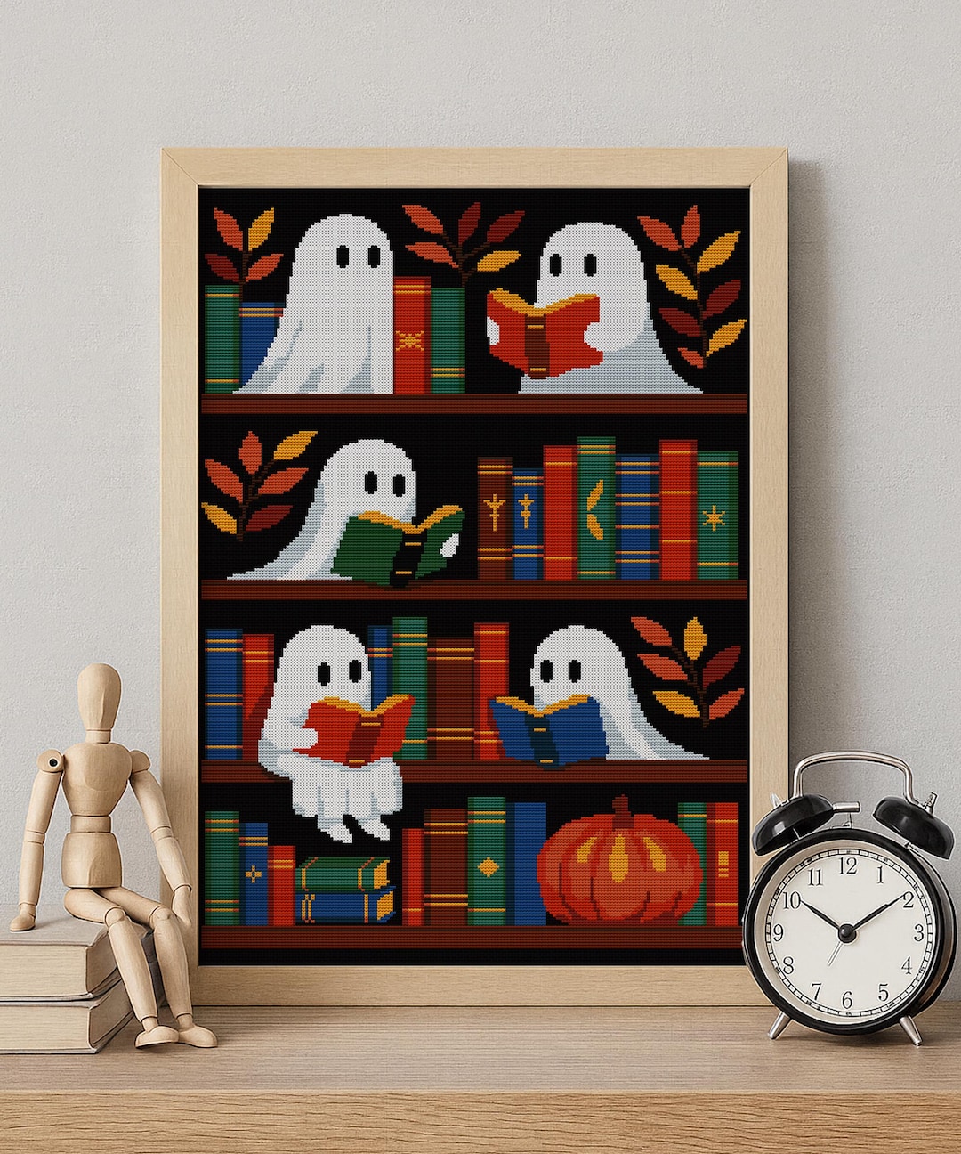 Ghost Bookshelf Cross Stitch Pattern: Halloween Bookish Decor (PDF ...
