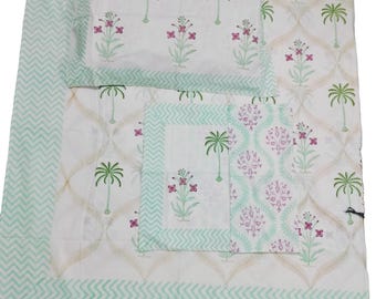 Hand Block Print Cotton Bedsheet – Indian King Size Bedspread with 2 Pillow Covers  100% Cotton Handmade Jaipuri Floral Print Percale Cotton