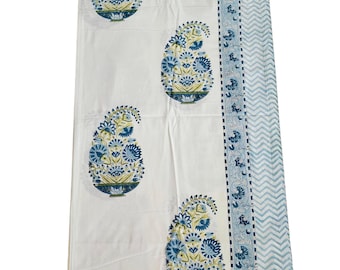 Luxury Hand Block Print Percale Bedsheet 100% Cotton Handmade Jaipuri Floral Print Bed Sheet with 2 Pillow Covers Soft Breathable King Size