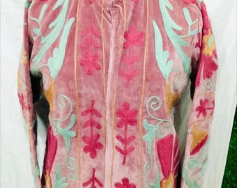 Luxury Handmade Velvet Suzani Jacket for Women – Bohemian Embroidered Coat Colour