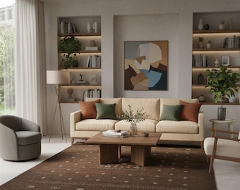Handgeknoopt gabbeh-tapijt van bruine wol - modern geometrisch stammentapijt