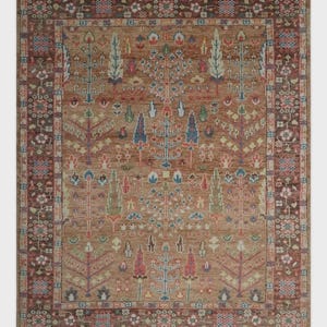 Hand Knotted Oushak Rug • Brown Beige Turkish Carpet • Soft Pastel Colors • Floral Medallion Design • Vintage Style Oriental Area Rug