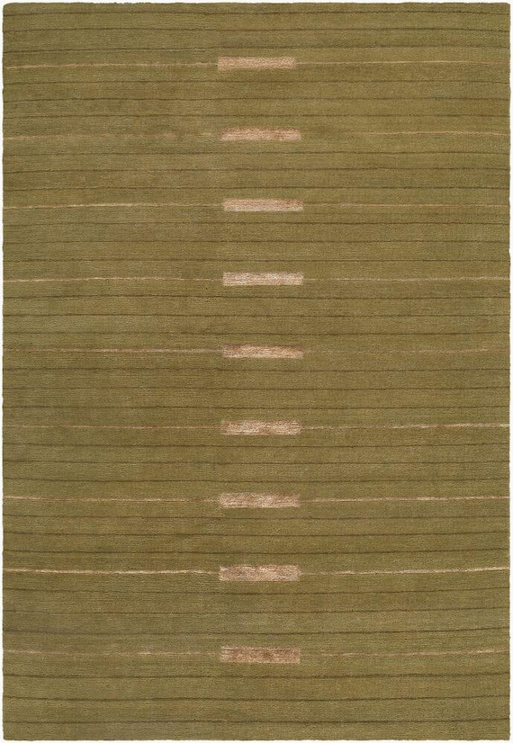 Olive Green Hand Knotted Wool and Art Silk Rug, Handmade Modern Area Rug, Luxury Handwoven Contemporary Rug, Minimalist Living Room Rug