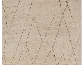 Handgeknüpfter Wollteppich | Beige marokkanischen Stil Teppich | Moderner minimalistischer neutraler Teppich | Handgefertigter Wollteppich nach Maß | Wohnzimmer Dekor