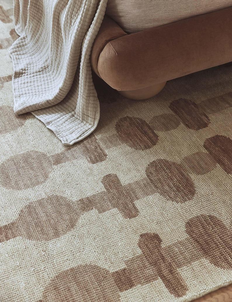 Draped Rugs Hand Knotted Oushak Wool Rug | Beige & Taupe Geometric Pattern | Soft ...