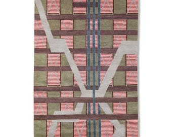 Hand Knotted Tibetan Rug | Modern Geometric Wool Carpet | Contemporary Art Design Area Rug | Handmade Luxury Floor Decor | Custom Size
