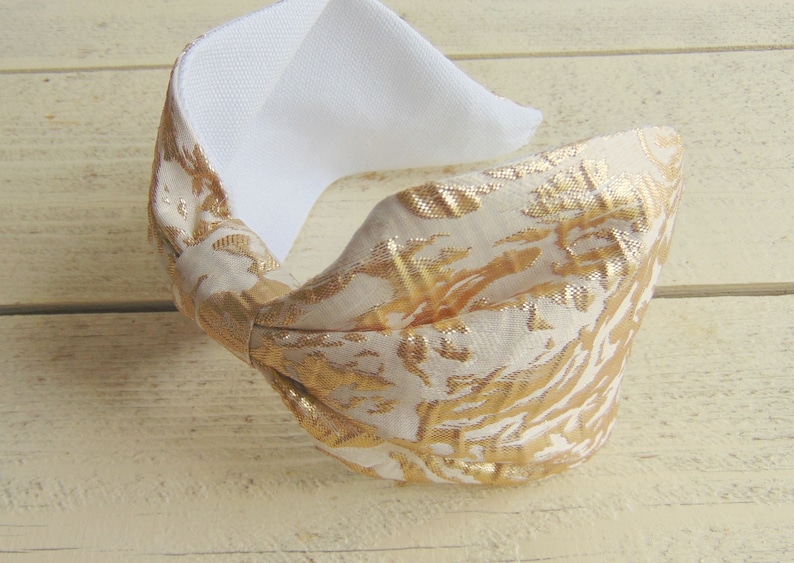 Bow Headband Gold Fabric Headband Wide Headband Women Turban Headband Gold Brocade Headband Gold Bow Hair Accessory Women Headband