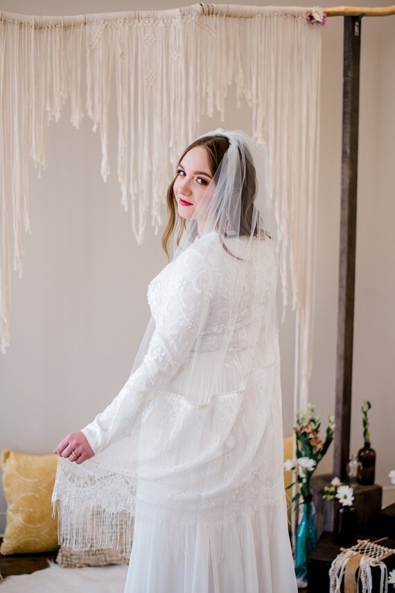Wedding Veil Lace Trim Veil Fringe Trim Veil Boho Veil Etsy