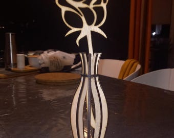 Vase Flower Pot For Bouquet Pressed Flowers Laser Cut File, Glowforge Wood 3mm Floral Storage Template, Desk Stand Decoration