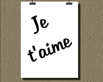 Je t'aime Printable Wall Art 8x10 Instant Download Typography