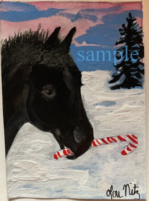 Pony Horse Candy Cane ACEO Original Art Etsy