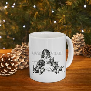 Girl with Dachshunds Antique Image on Mug 11 oz or 15 oz