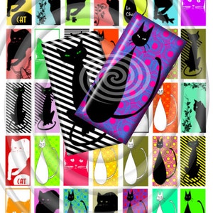 Retro Cats, Mid Century Atomic Cats, 1x2 Inches, Domino Collage Sheet, Instant Download, Digital Download