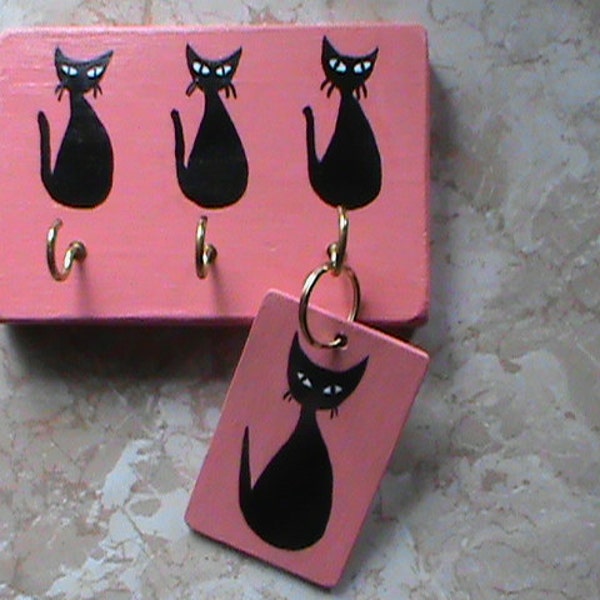 Retro Cat Design Key Rack, Leash Hook, Kitchen Towel Hook, Bathrobe Hook, Jewelry Organizer WITH Keychain Salmon Pink