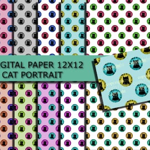 Printable Cat Paper 12x12, Cat Portrait Digital Paper