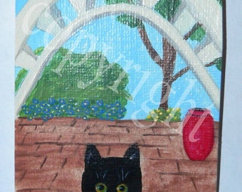 Cat in the Courtyard ACEO Original Art