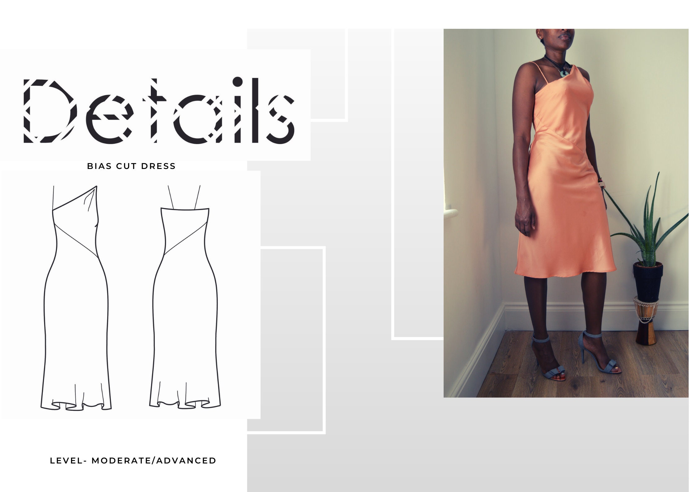 Slinky Bias Cut One Shoulder Dress PDF Sewing Pattern SIZE 8