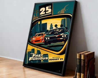 The Fast and the Furious 25th Anniversary Movie Poster | Classic Films | Home Theater | Personalized Dorm Wall Art | Movie Fan Home Decor