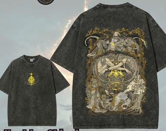 Vintage Retro Eldenring Unisex Washed Tee, Hoodie Cool Gaming Gift for him (2)