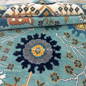 Oushak rug 9X12 Turkish knot Hand-knotted Vintage Antique Wool Area Rug for Living Room