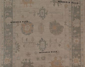 Beige Sage Oushak Rug 5x7 6x9 8x10 – Hand Knotted Turkish Wool Vintage Style Floral Medallion Carpet