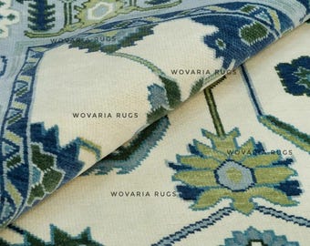 Elfenbein Oushak Teppich 200x300 Handgeknüpfter Wollteppich Blau Salbei Vintage Türkischer Wollteppich Handgefertigter Teppich Wohnzimmer Schlafzimmer und Abendessen