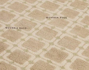 Alfombra Oushak beige de lana anudada a mano, tradicional, 6x9, 8x10, 9x12, color neutro, estilo turco, estampado geométrico minimalista, alfombra moderna estilo boho para sala de estar.