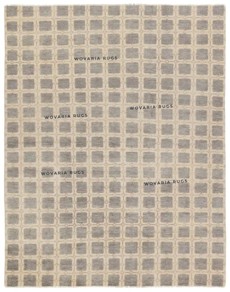 Neutral Beige Grid Pattern Knotted Wool Rug Handmade Geometric Area Rug ...