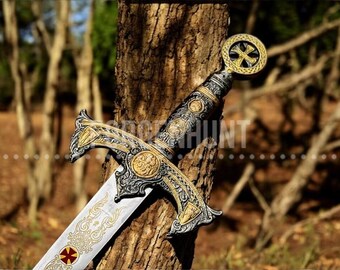 Handmade Knight templar sword, unique crusader sword, Medieval holy sword, Sacred longsword with sheath, Christmas gift, Ornate sword gift
