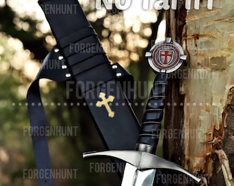The Accolade sword of knights templar with scabbard, collectible blade, Crusader Sacred Holy sword, Medieval sword Faithkeeper knights sword