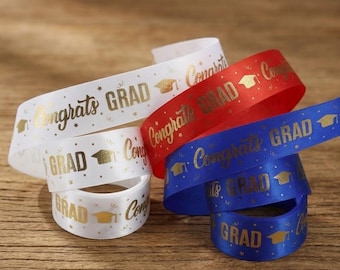 Cinta de graduación: ¡Felicidades, graduado! Satén, 2.5 cm de ancho, para hacer guirnaldas, decoración de fiestas (4.5 metros).