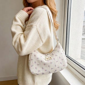 Bolso de hombro de pana bonito, bolso hobo con estampado de cerezas y fresas, bolso bandolera pequeño retro, bolso con estética Y2K para mujer.