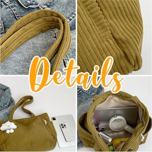 Bolso tote de pana con dije de nube, bolso de hombro de gran capacidad, bolso tote informal para el trabajo para mujer, bolso de mano diario adorable, regalo para ella. imagen 5