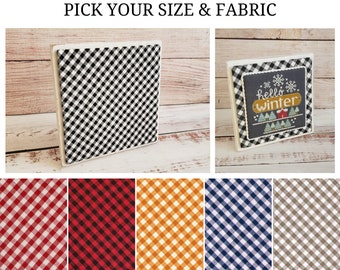 GINGHAM COLLECTION Wood Easel Blank with Fabric Mat, Cross Stitch Finishing Piece, Wood Stand-Up, Pick Your Size and Fabric
