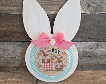 BUNNY EARS (Farmhouse White) - Cross Stitch Finishing Board, Wood Blank with Fabric Mat, Cross Stitch Backer, Customizable Board