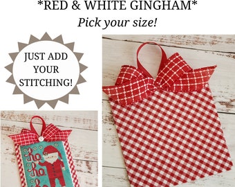 RED & WHITE GINGHAM Premade Fabric Ornament for Cross Stitch Finishing, Cross Stitch Finishing Piece
