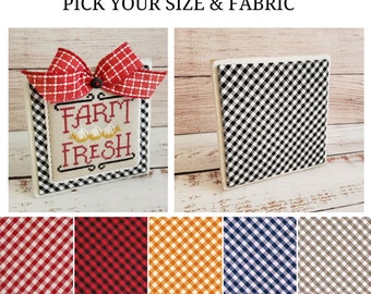 GINGHAM COLLECTION Tiered Tray Stand-Up with Fabric Mat, Cross Stitch Finishing Piece, Tiered Tray Decor, Pick Your Fabric