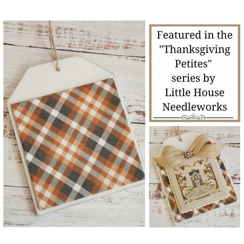 HARVEST PLAID Wood Tag with Fabric Mat for Little House image 1