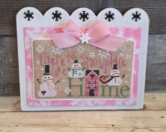 SNOWFLAKE PENNY PADDLE (Farmhouse White) - Cross Stitch Finishing Board, Wood Blank with Fabric Mat, Cross Stitch Backer, Customizable Board