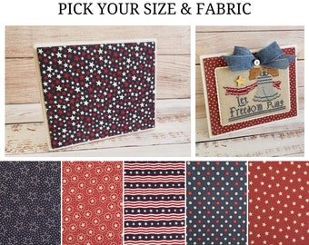 PATRIOTIC COLLECTION Wood Easel Blank with Fabric Mat, Cross Stitch Finishing Piece, Wood Stand-Up, Wood Backer, Pick Your Size and Fabric