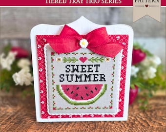 Sweet Summer by Starry Nights Studio, Trio-serie met gelaagde trays zomer, pdf/downloadpatroon kruissteek, zomerkruissteek