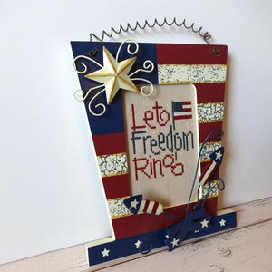 American Decor, Patriotic Decor, Framed Cross Stitch, Finished Cross Stitch, Patriotic Cross Stitch, Americana, American Flag, Freedom Ring image 3