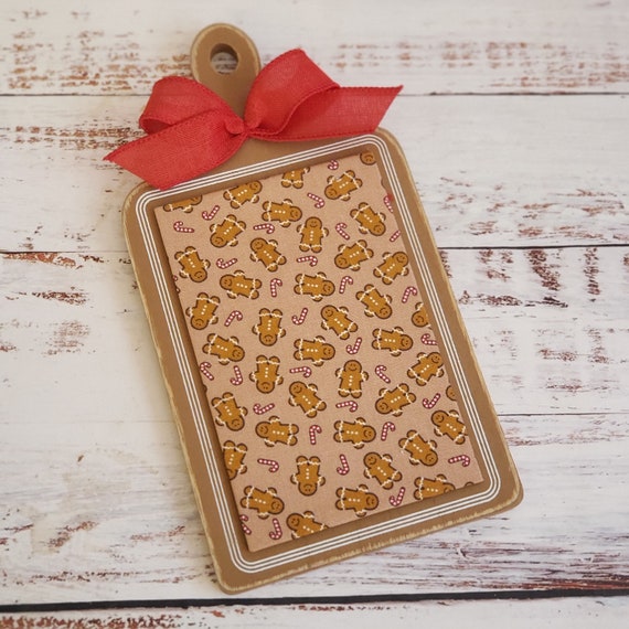 Premade Cross Stitch Finishing Piece, Cross Stitch Finishing, Cutting Board  With Fabric Mat and Bow, Brown Gingerbread Plaid Cutting Board 