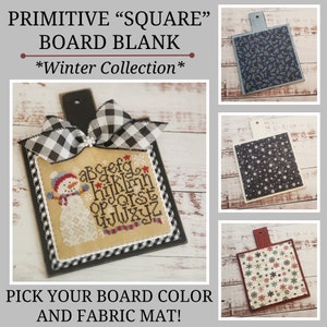 PRIMITIVE FINISHING BOARD, 6x8 Premade Finishing Board with Fabric Mat, Cross Stitch Finishing, Premade Cross Stitch, Winter Collection